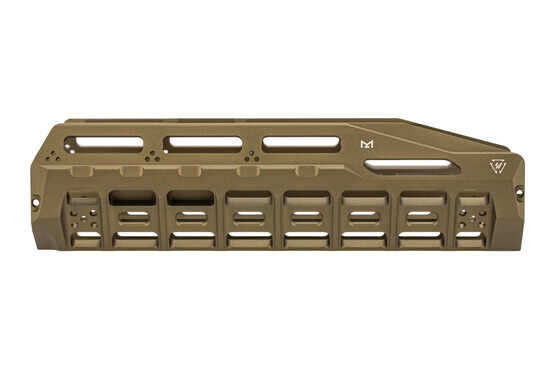 The Strike Industries Benelli M4 HAYL Rail FDE features M-LOK attachment slots on both sides